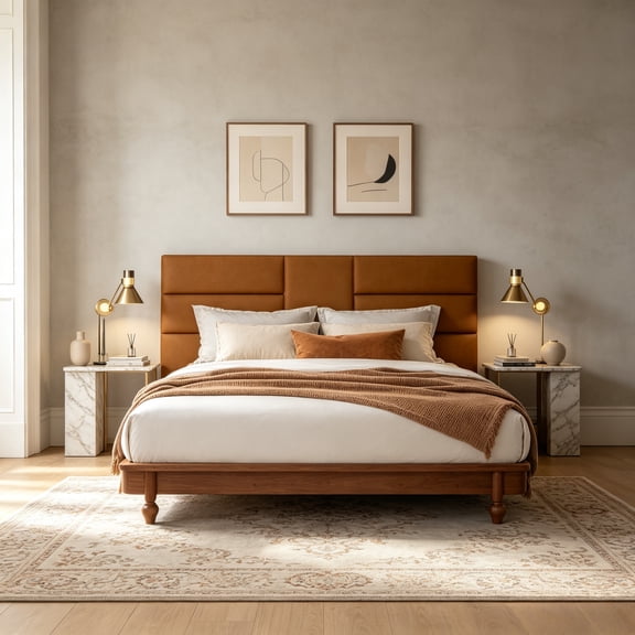 Modern Padded Headboard - Wall Mounted Panel (22.5" x 22.5") - 1 Pack, Vegan Leather, Tiger Eye Brown