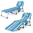 thumbnail image 1 of Gymax Goplus 2 Pcs Chaise Longue de Plage d'Extérieur Pliante avec Oreiller Bleu et Vert, 1 of 1