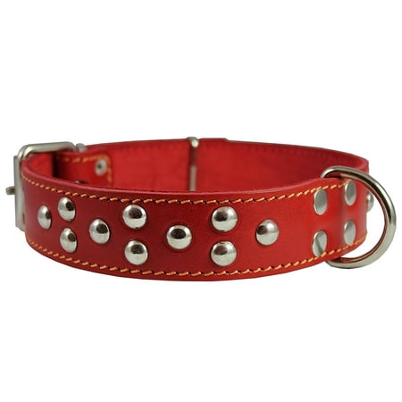 Red Real 1.5' Wide Thick Leather Studded Dog Collar. Fits 17'-21.5' Neck, Large (Best Dog Collars For Large Breeds)