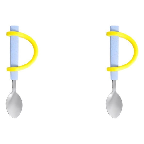 Vogacara Anti-Shake Eating Aid Vajilla Silicona Herramienta para comer Cuchara Tenedor con correa Cuchara con Correa 2piezas
