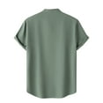 thumbnail image 4 of MIUOWANP Men's Pullover Shirts Short Sleeve Solid Color Stand Collar Button Closure Hawaii T-Shirt Size S(4)Army Green, 4 of 6