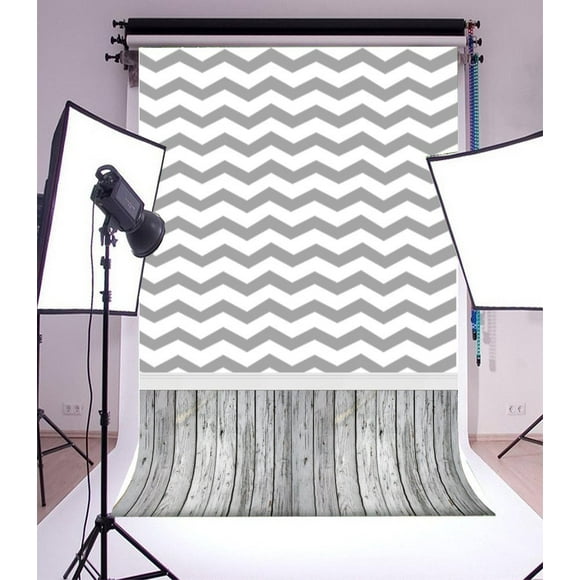 EREHome Polyester Fabric 5x7ft Backdrops Photography Background Chevron Lines Plain theme Light Grey and White Broken Lines Ripple Pattern Vintage Wood Floor Small Children Portraits Kids Girls Photo Backgrounds