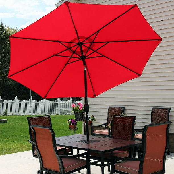 Sunnydaze Red Aluminum 9 Foot Outdoor Patio Market Umbrella With Tilt And Crank Walmart Com Walmart Com