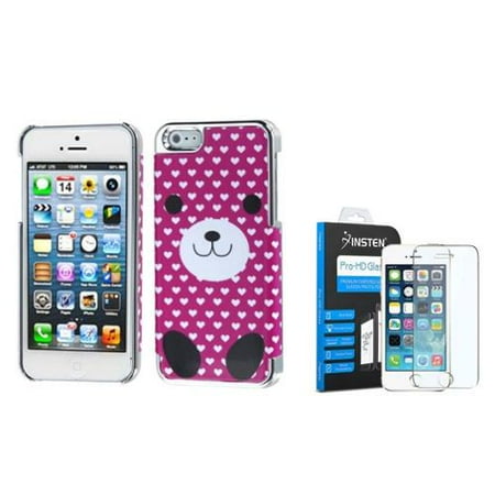 - Insten Pink Heart Dog Love Hard Case Pattern Cover For iPhone SE 5 G (with Shatter-Proof Glass Screen Protector)