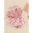thumbnail image 4 of Musuos Infant Baby Girl Cute Romper Dress 3 6 9 12 18Months Daisy Print Short Sleeve Round Neck Jumpsuit with Bow Headband, 4 of 10