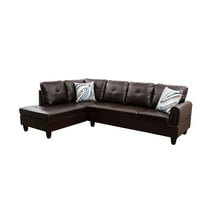 Ponliving 97" 2 Pieces L-Shaped Sectional Sofa With Pillows For Living Room Brown Faux Leather Left Hand Facing