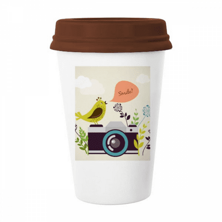 

Illustration Bird Greeting on Camera Mug Coffee Drinking Glass Pottery Cerac Cup Lid