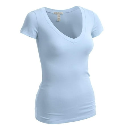 - Women & Juniors Short Sleeve V-Neck Plain T-Shirts Top (Juniors & Plus Sizes)
