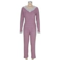 thumbnail image 6 of SwiftWear Women's Lace V-Neck Ribbed Pajama Set Cozy Sleepwear & Loungewear Shirt-Style Top with Elastic Waist Lounge Pants, 6 of 8