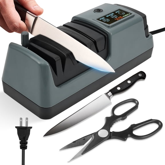 Adjustable Rotational Speed Professional 3 Stage Electric Knife Sharpener, LCD Screen Diamond Abrasive – for Kitchen, Chef & Hunting