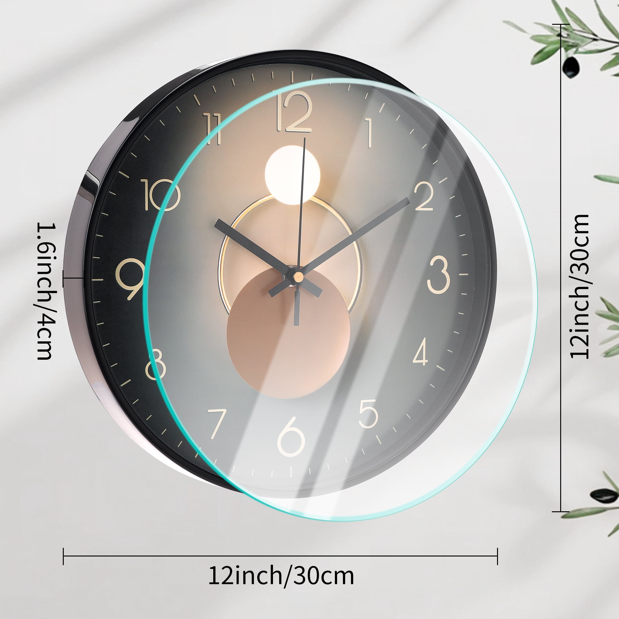 Unique Bargains Silent Non Ticking Battery Operated  Wall Clock Gold Pattern 2