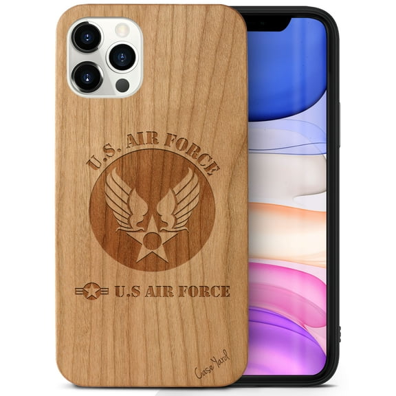 Case Yard Wooden Case Outside Soft TPU Silicone, Slim Fit Shockproof Wood Protective Phone Cover for Girls Boys Men and Women, Supports Wireless Charging Air Force 2 Design case for iPhone-12-Pro-Max