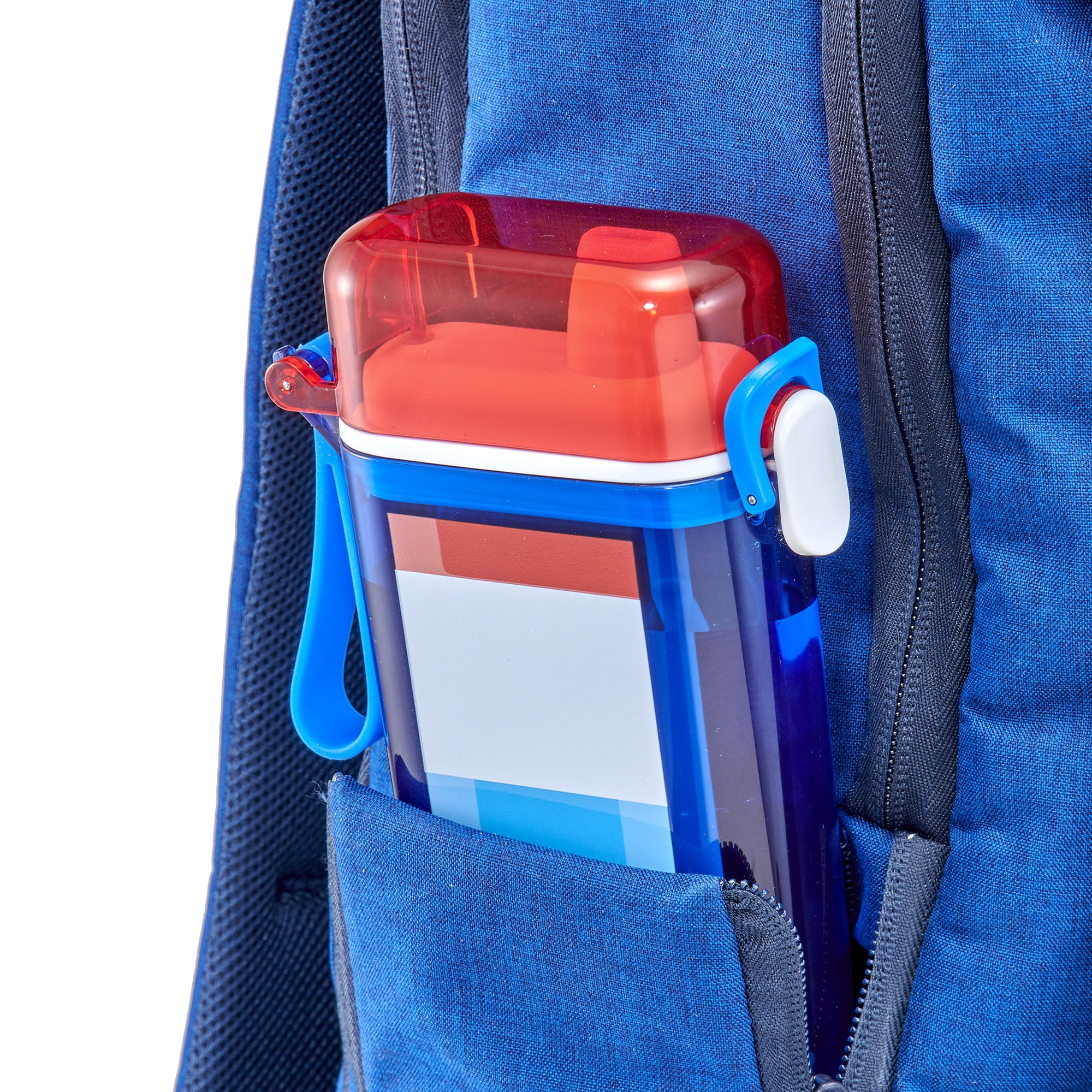 Mainstays 14oz Plastic Water Bottle with Flip Top Lid and Sipper Straw, Blue and Red Rocket Popsicle