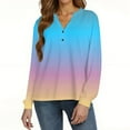 thumbnail image 4 of WTOBBY Women's Gradient Print V-Neck Button Down Long Sleeve T-Shirt Top, Casual Fashion Tee for Daily Comfort, Soft Blend Fabric Weekend Style,Sky Blue 2XL, 4 of 4
