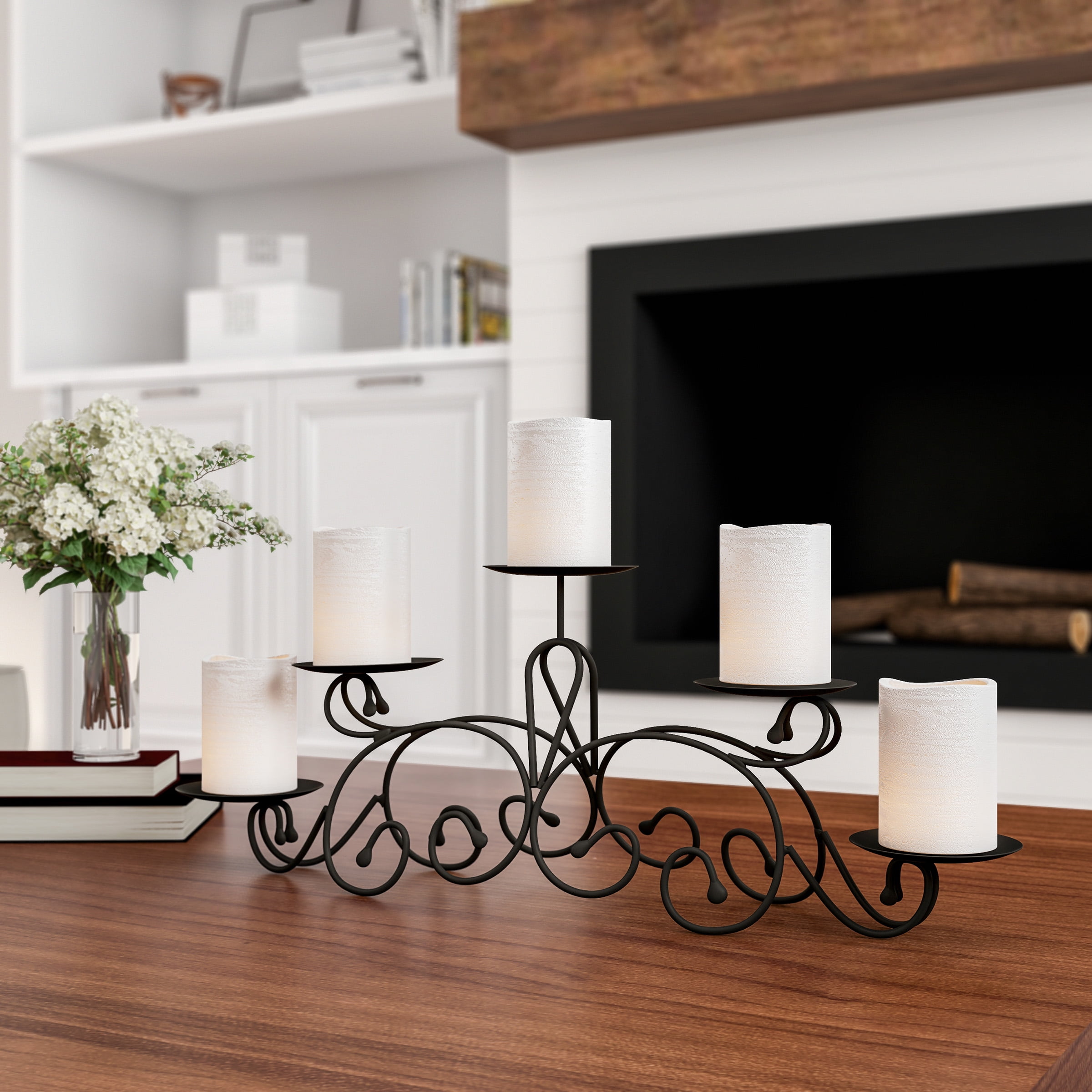 Lavish Home 5 Candle Black Scroll Candelabra