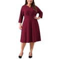 thumbnail image 1 of Vestido Plus Size Agnes Orinda para Mujeres, Casual, Invitada de Boda, Trabajo, Midi, Cuello en V Notch, Manga 3/4, Vestidos A-Line 1X Burdeos, 1 of 5