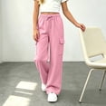 thumbnail image 2 of UDAUDU Girls Sweatpants Preppy Kids Cargo Pants Wide Leg Baggy Sweat Pants Teen Joggers School Athletic Casual Trousers with Pockets, 2 of 10