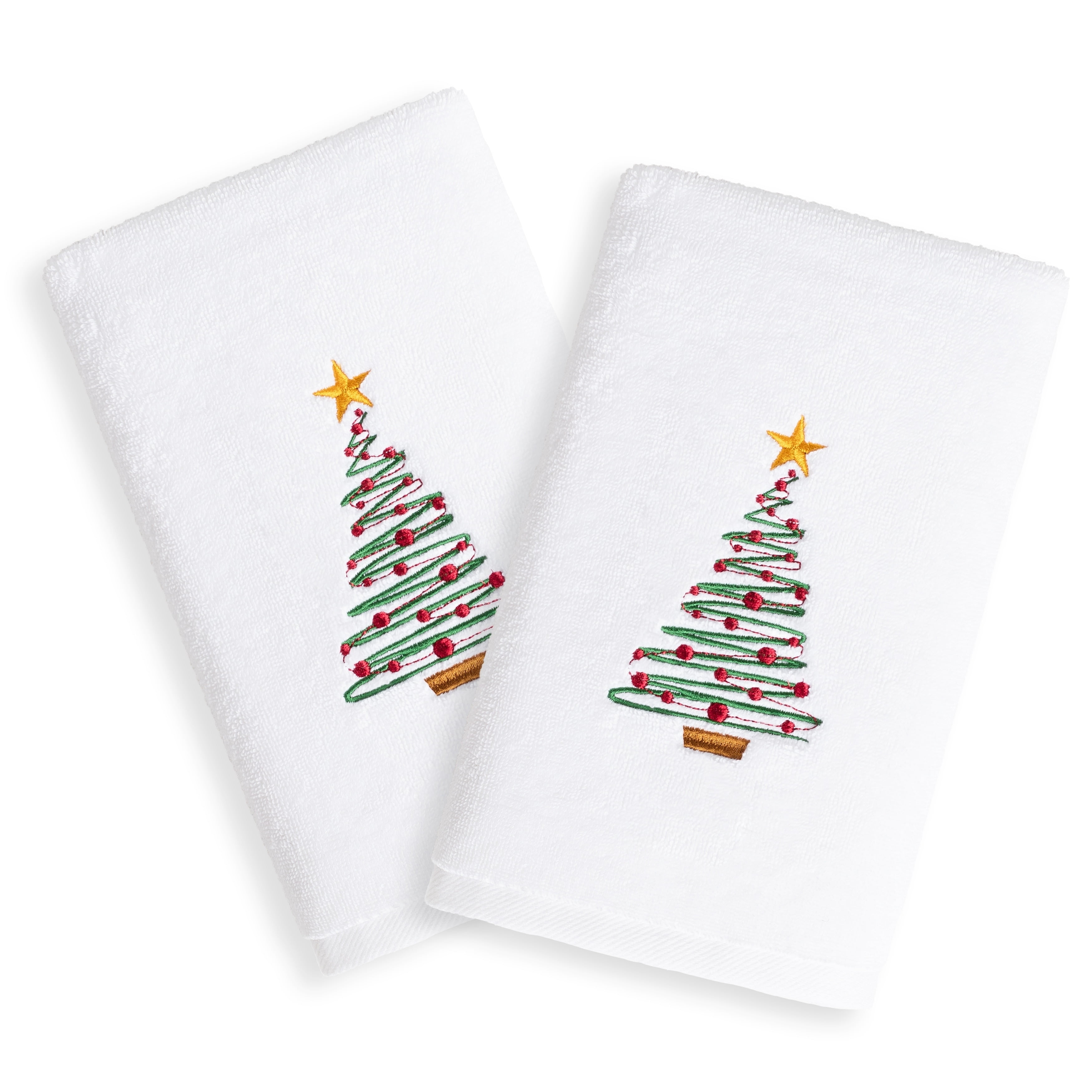 Authentic Hotel and Spa Christmas Tree Embroidered White Turkish Cotton Christmas Hand Towel