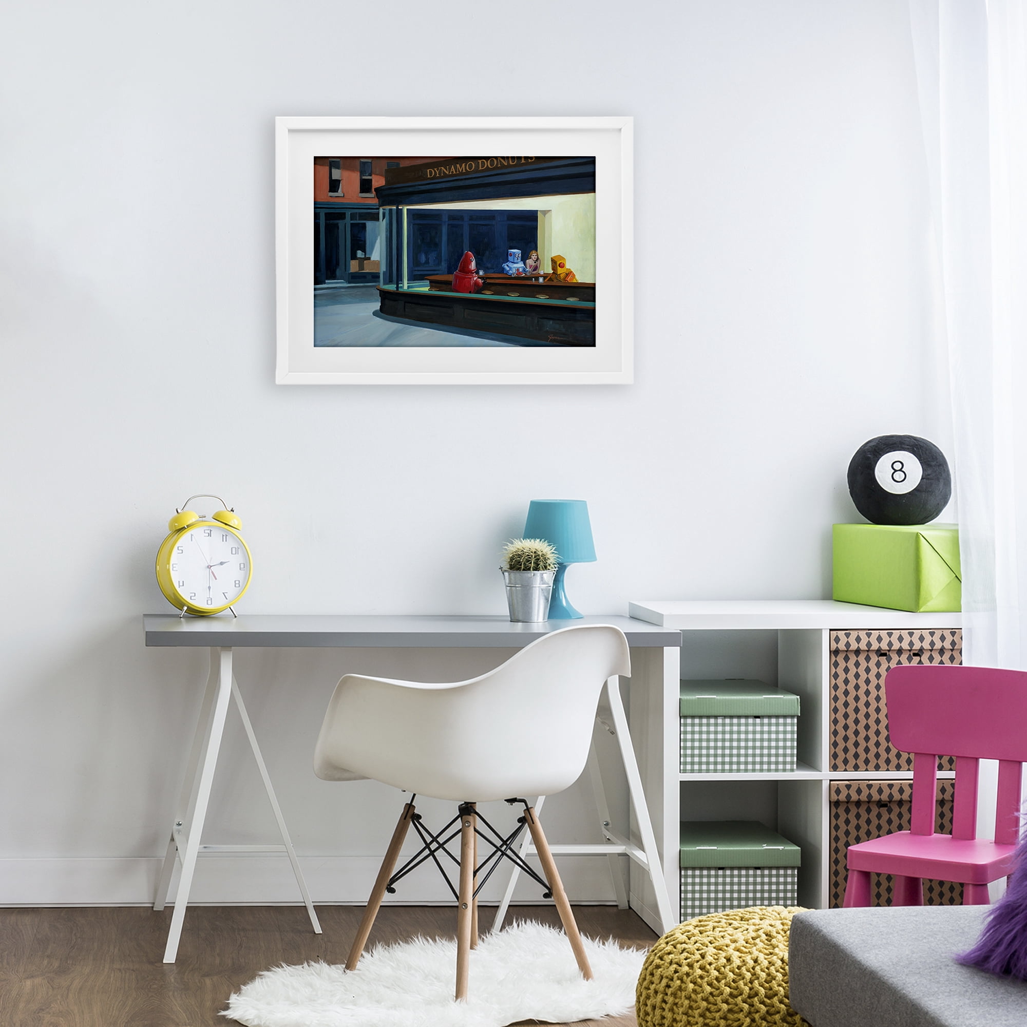 Stupell Industries Robots in Donut Shop White Framed Print Under Glass, design by Eric Joyner