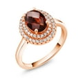 thumbnail image 2 of Gem Stone King 18K Rose Gold Plated Silver Oval Red Garnet Halo Engagement Ring for Women (2.73 Cttw, Gemstone January Birthstone, Oval Checkerboard 8X6MM, Size 8), 2 of 4