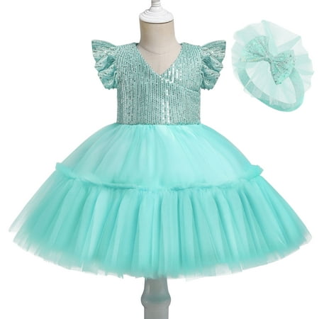 

Odeerbi Girls Dress Baby Girls Clothes Long Skirt Solid Princess Bowknot Performance Dress Skirt Dress Green