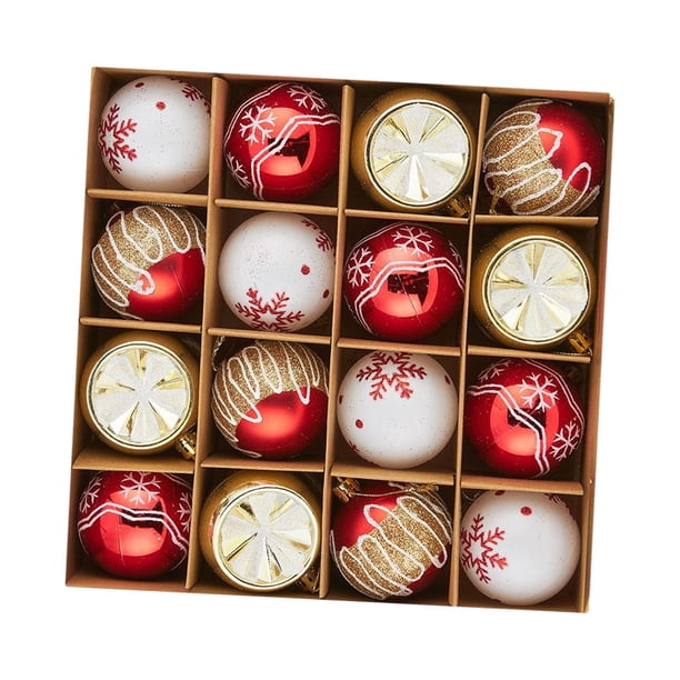 16 piezas de adornos de bolas navideñas, adornos colgantes de Navidad a granel, rojo y dorado
