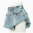 thumbnail image 5 of Jean Shorts For Women Baggy Shaped Ruffled Wide Leg Trendy Skort With Pockets Sky Blue Folded Hem Hot Short Clothing L, 5 of 5