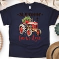 thumbnail image 1 of Sleighin’ It Farm Style Shirt | Red Tractor Country Christmas Tee, Navy, Size S, 1 of 6