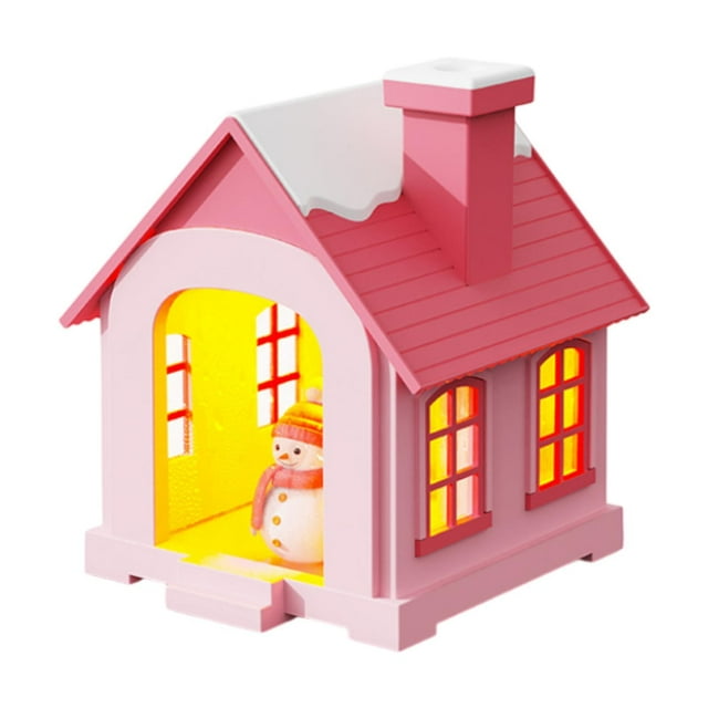 Difusor de aceites esenciales, humidificador con forma de casa, ajustes de luz ambiental, portátil Rosa