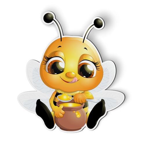 Cute Little Bee with Honey - 5" Magnet for Car Locker Refrigerator