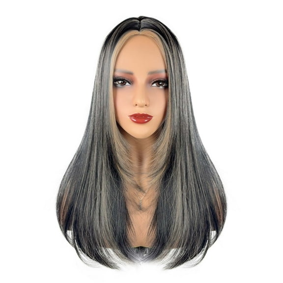 XmhyTop 23 Inch Straight Lace Front Wig, Synthetic Layered Design with Middle Part Closure, Ideal for Women’s Daily Wear & Special Occasions, Grey
