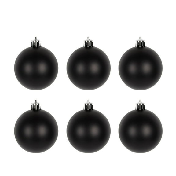 Black Christmas Ornaments Set of 6 – Festive Holiday Decorative Balls with Hanging Loops for Tree, Wreath, and Party Decoration