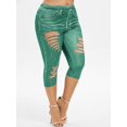 thumbnail image 1 of Plus 3D Tamaño Imprimir Rasgado recortada Jeggings Rosegal Leggings de talla grande, 1 of 5