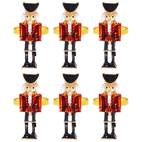 PAMINGONO 6pcs Metal Nutcracker Napkin Rings Christmas Nutcracker Shaped Napkin Holders Holiday Table Decor Party Supplies
