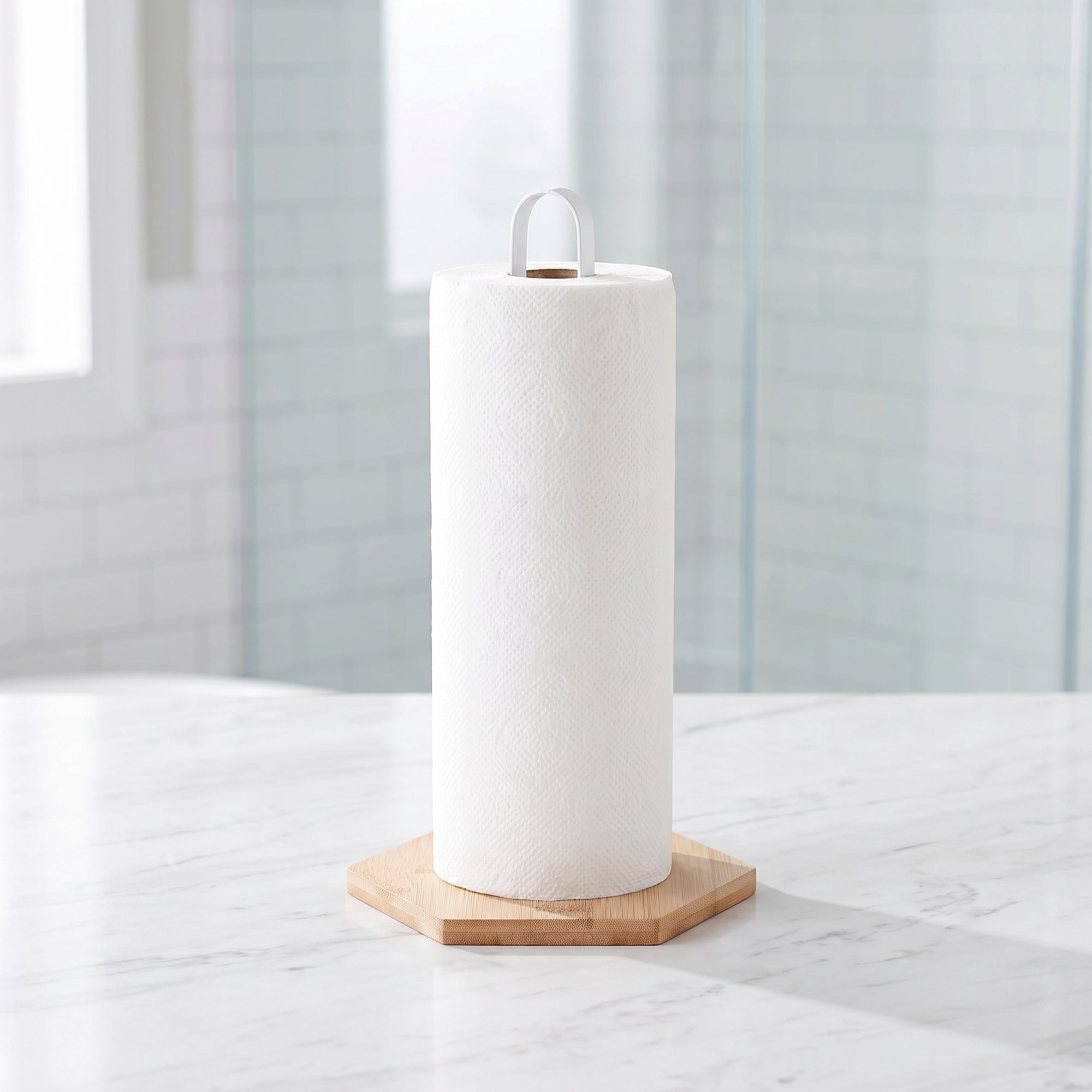 Unique Bargains Paper Towel Holder Countertop Non Slip Base Dispenser White C 10.2x6.3inch