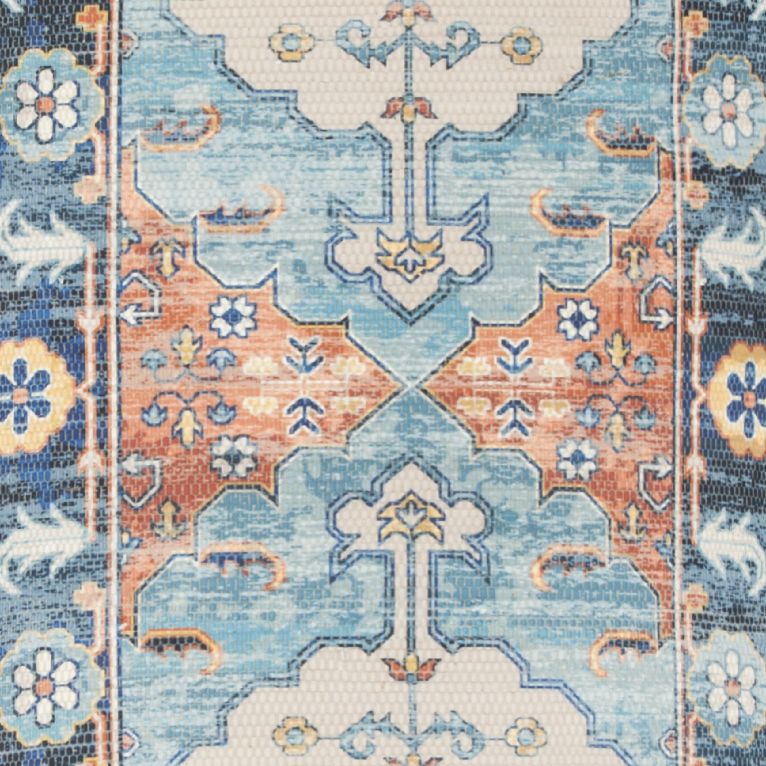 SAFAVIEH Saffron Leighton Vintage Runner Rug, Blue/Coral, 2'3" x 6'