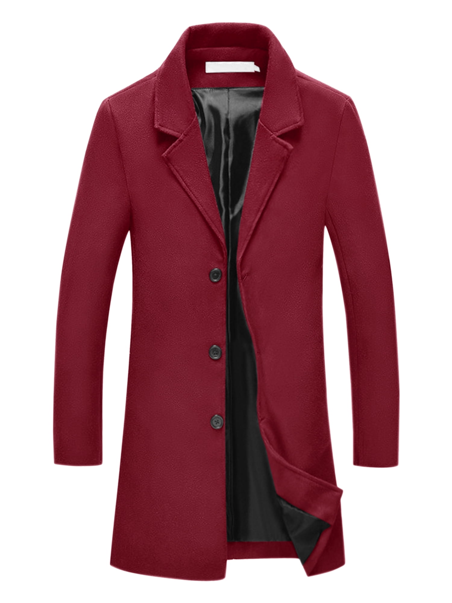 Unique Bargains Men's Trench Notch Lapel Single Breasted Classic Long Overcoat M Burgundy
