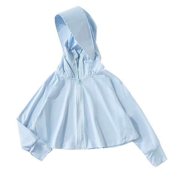 Children's Hooded Zipper Jackets Ice Silk Solid Color Long Sleeved Pocket Thin Breathable And To Sunscreen Jacket