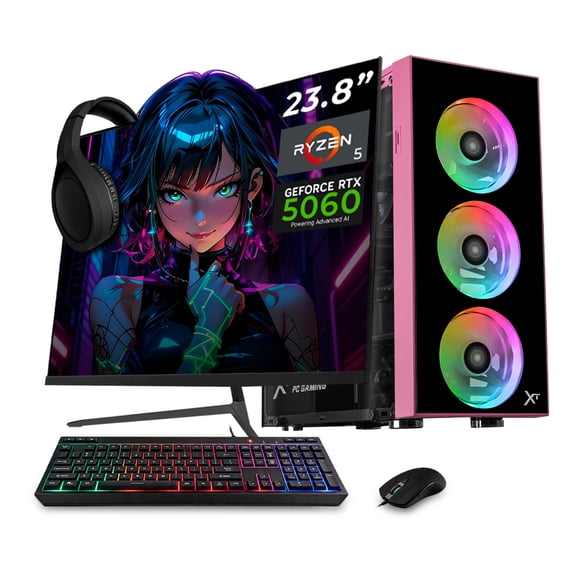 PC Gamer Completa IA Xtreme PC Gaming NVIDIA GeForce RTX 5060 AMD Ryzen 5 5500 16GB SSD 500GB Monitor 23.8 165Hz WIFI Pink Productividad Versátil Acelerada con IA