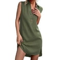 thumbnail image 5 of Vestido elegante de lino con cuello en V para mujer: botones en la parte delantera, abertura, corte en A, mezcla transpirable, primavera/verano, 5 of 5