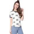 thumbnail image 1 of Allegra K Women's Short Sleeve Contrast Cartoon Cat Pet Print Tee Ringer T-shirt Tops, 1 of 6