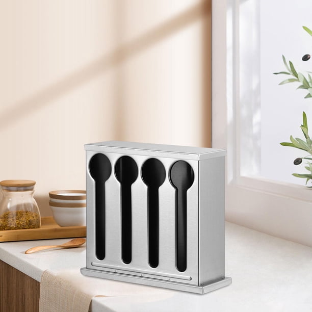 Dispensador de utensilios Macarena Organizador de cubiertos de acero inoxidable 4 compartimentos
