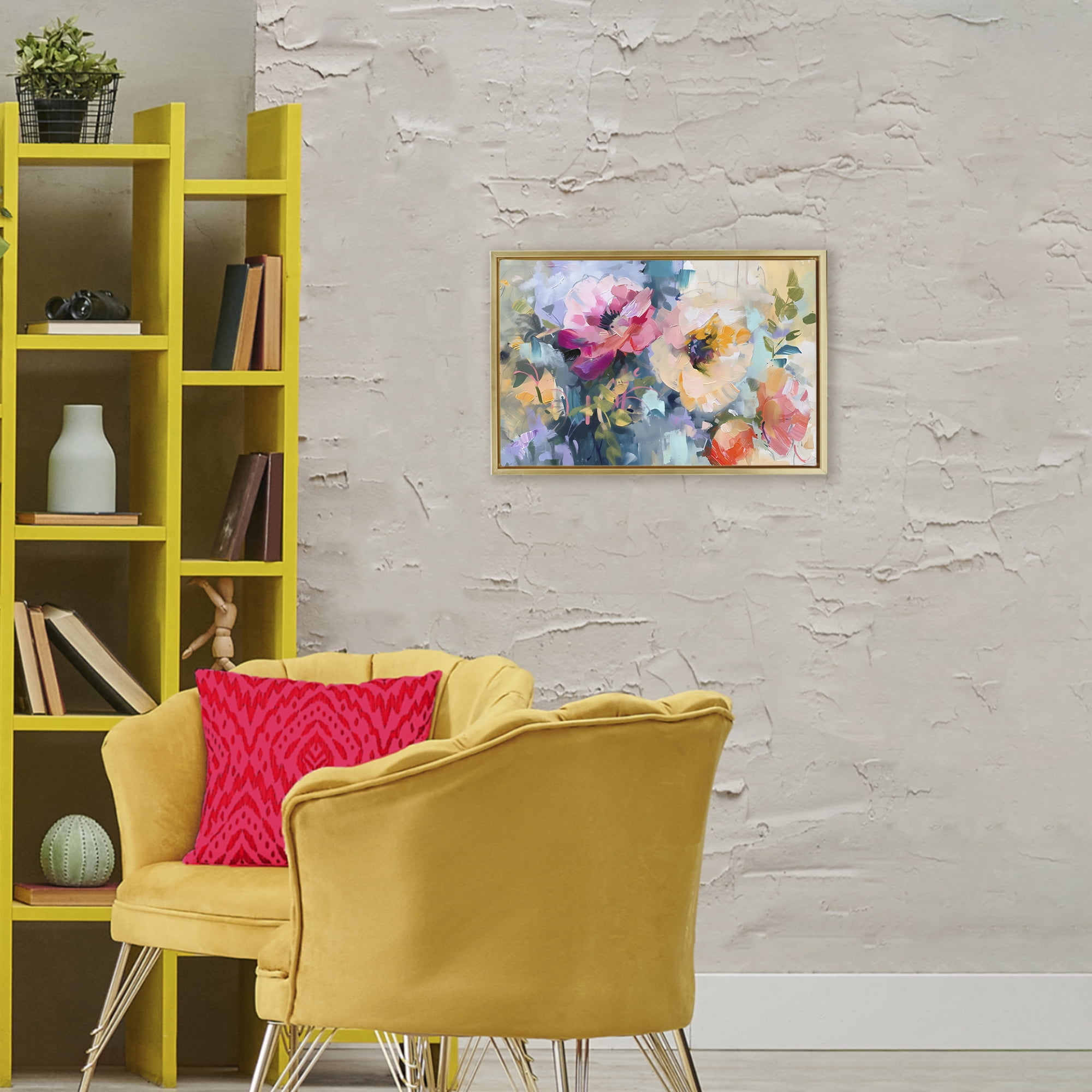 Stupell Industries Vibrant Florals Brushed Abstract Gold Framed Floater Canvas Wall Art, design by Creative Studio