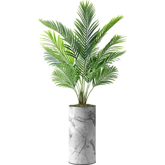 Artificial Tree in Gray Marble Effect Planter, Fake Areca Tropical Palm Silk Tree for Indoor and Outdoor Home Decoration - 66" Overall Tall (Plant Pot Plus Tree)