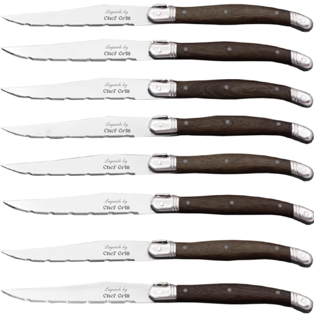 Cuchillos Uso Comercial Laguiole LaguioleWoodDark 8pzas 23 cm Madera Cafe Oscuro Acero Inoxidable Cuchillo para carne