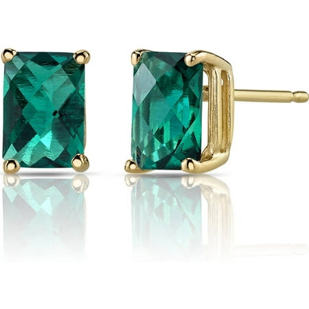 Oravo 1.75 Carat T.G.W. Radiant-Cut Created Emerald 14kt Yellow Gold Stud Earrings