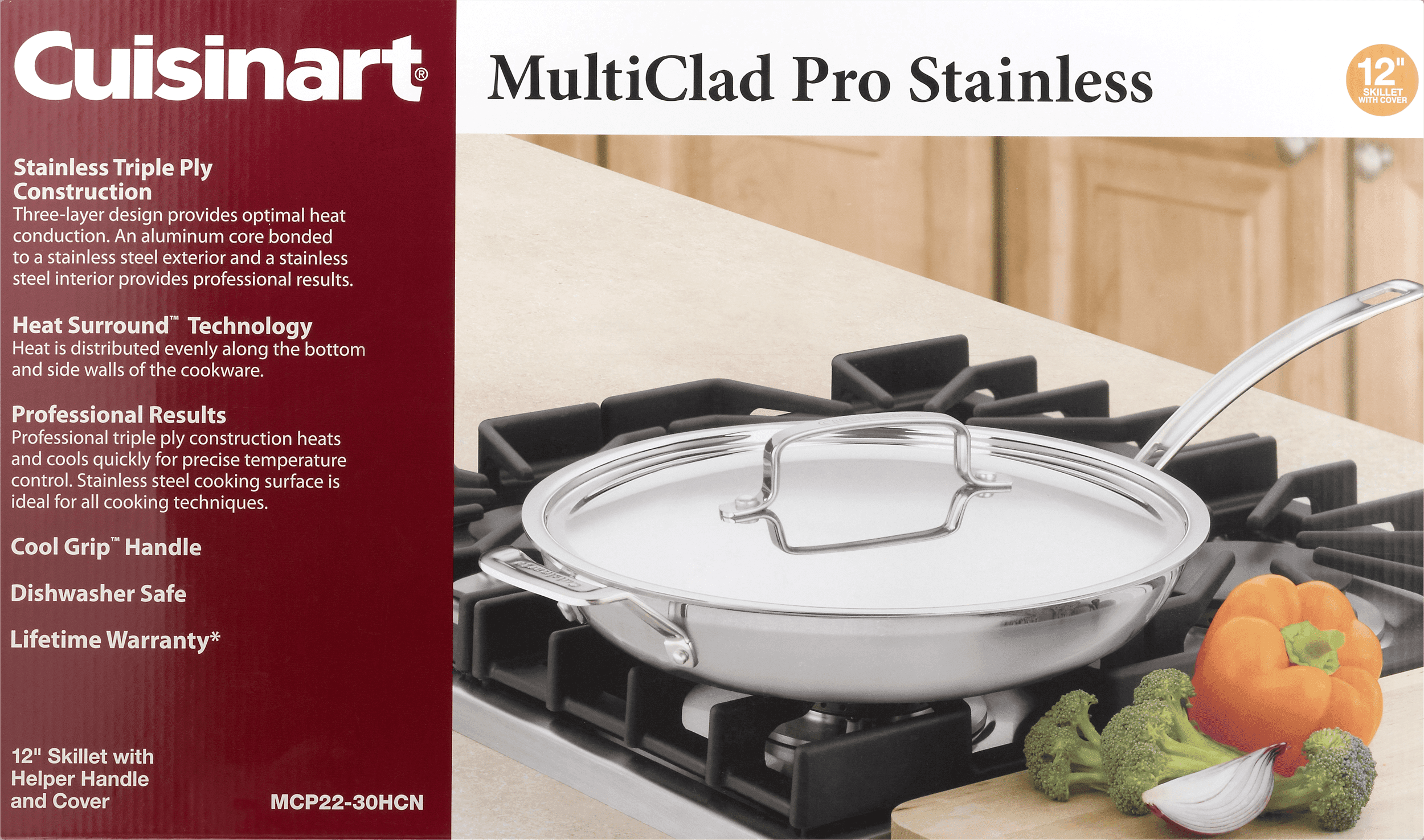 Cuisinart MultiClad Pro 12 w/Helper Handle Skillet, Inch, Non Stick  Stainless Steel