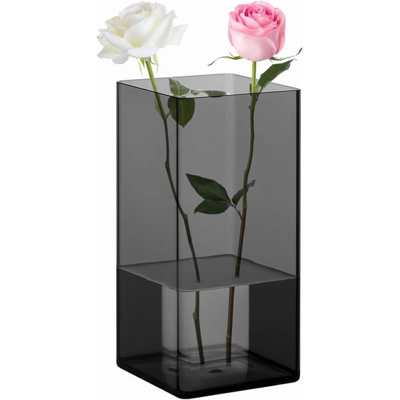 ABCISI Acrylic Vases for Flowers, 5" W x 10" H Rectangle Vase for Centerpieces Wedding Decoration, Dark Grey Plastic Flower Vase for Party Table Home Decor