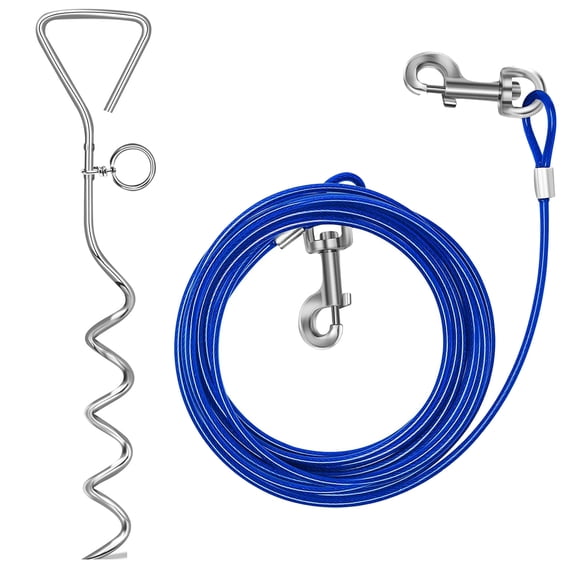 GASTROPOD 30Ft Outdoor Dog Leash for Yard Training,Running,Hiking,Camping,With Heavy Duty Dog Anchor Spiral Stake for Small to Medium Dogs,Dog Leads for Yard Heavy Duty(Blue)
