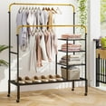 thumbnail image 4 of Costway Rolling Clothes Drying Rack Double Rods Garment Rack with Height Adjustables Gold, 4 of 10